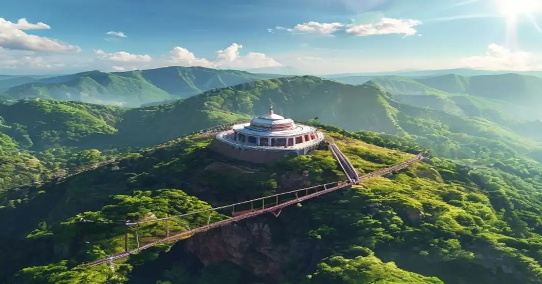 A breathtaking aerial view of Rajgir ropeway with 